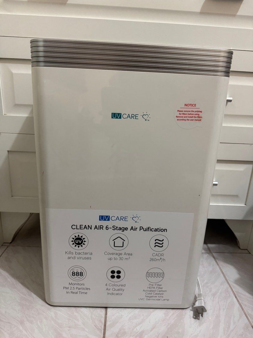 UVCARE Clean Air 6-Stage Purification (Category: Air Purifiers & Dehumidifiers) located in Taguig. Submitted by lrcshop (Listing ID 1395330370, Image 1). Description: NO ISSUE NO DENTS Only need to change the filter then its good to go. ORIGINAL AND BRANDNEW PRICE ALMOST 16K RFS : My UV/Air cleaner na yung aircon namin no need this one na. 🚚DELIVERY🚚 - Delivery Fee should be shouldered by the buyer. 👭🏻MEET UP👨🏼‍🤝‍👨🏻 - We only do meet ups