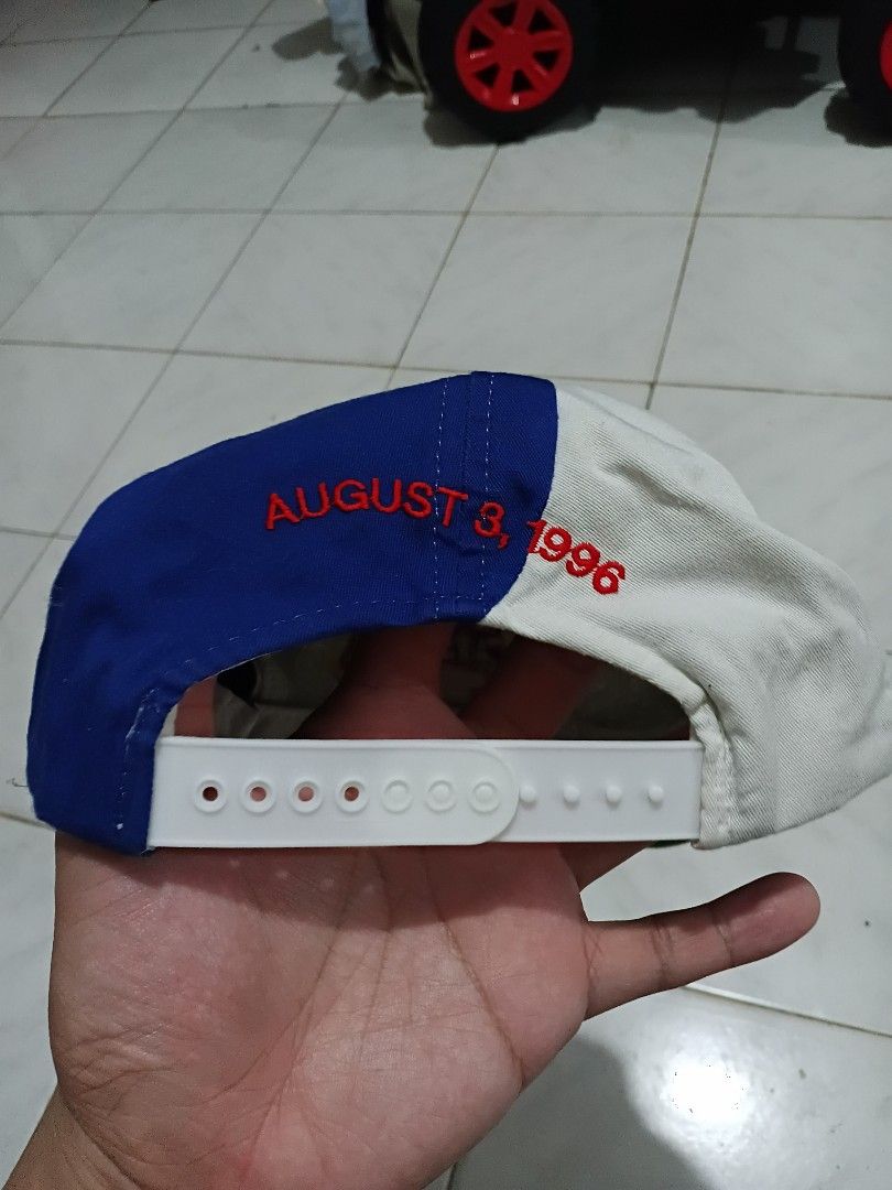 Vintage 1996 Brickyard 400 NASCAR Snapback (Category: Caps & Hats) located in Bacolod City. Submitted by lilhak (Listing ID 1395169040, Image 2). Description: - Issues, Hairline on Snap and Not So White on the Hat - Size more on S to L on head.