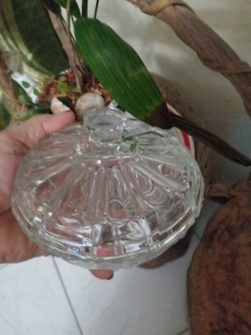 Vintage Glass Candy Dish with Lid (Category: Other Kitchenware & Tableware) located in Manila. Submitted by padillahe35291 (Listing ID 1395275187, Image 2). Description: - Vintage clear glass candy dish - Includes a lid - Round shape - Textured design on base and lid - Ideal for candies, trinkets, or decor - Classic design.