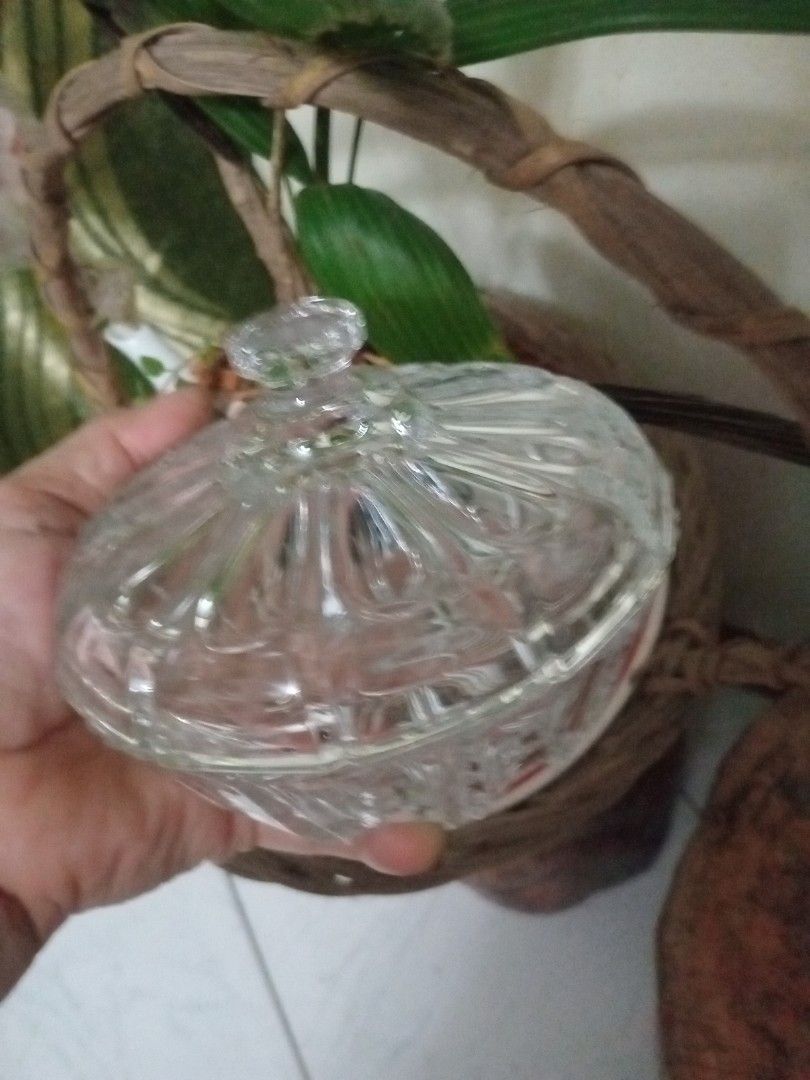 Vintage Glass Candy Dish with Lid (Category: Other Kitchenware & Tableware) located in Manila. Submitted by padillahe35291 (Listing ID 1395275187, Image 1). Description: - Vintage clear glass candy dish - Includes a lid - Round shape - Textured design on base and lid - Ideal for candies, trinkets, or decor - Classic design.