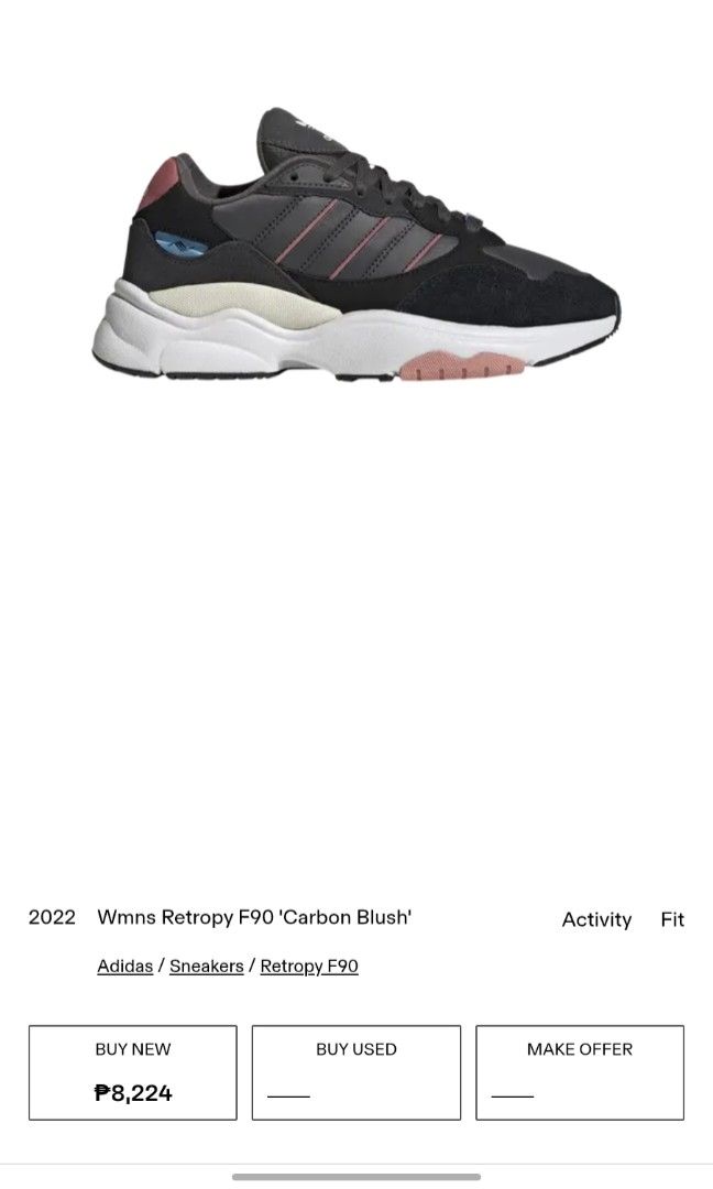 Adidas Retropy F90 Carbon Blush (Category: Sneakers) located in Taguig. Submitted by Sai100 (Listing ID 1395519507, Image 3). Description: Brand New Without Tag Bought in US Size 8.5 No more box/ Display shoe Original Price: Php8224.
