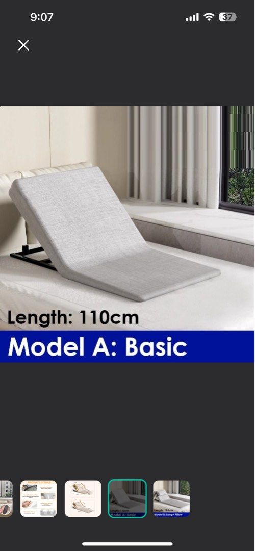 Bed Wedge - Model A: Basic - 110cm Length (Category: Bedding & Towels) located in Singapore. Submitted by huilelah (Listing ID 1395484192, Image 2). Description: - Collect from sengkang 540245 Model A - 110cm length - Clean grey fabric - Provides comfortable back support - Perfect for reading or watching TV in bed.