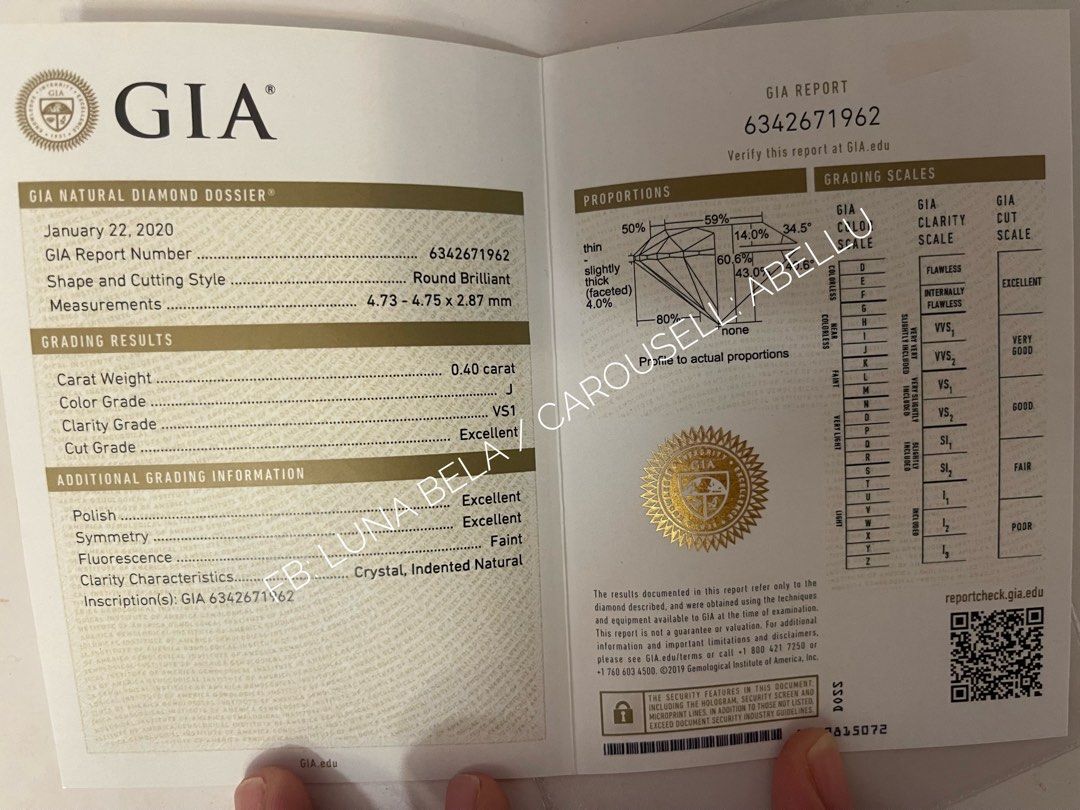 Engagement Real Diamond Ring with GIA Certficate (Category: Rings) located in Cavite. Submitted by abellu (Listing ID 1395399893, Image 2). Description: Engagement Real Diamond Ring with GIA Certficate Round Brilliant 4.73 - 4.75 x 2.87 mm 0.40 carat VS1 Excellent 14k White gold Size 4 free resizing Brand new Real diamond with GIA Cert Meet up: •Malls nearby LRT-MRT Stations •GenTri / Dasma / Trece / Imus / Silang Cavite Loc: GenTri Cavite / Metr
