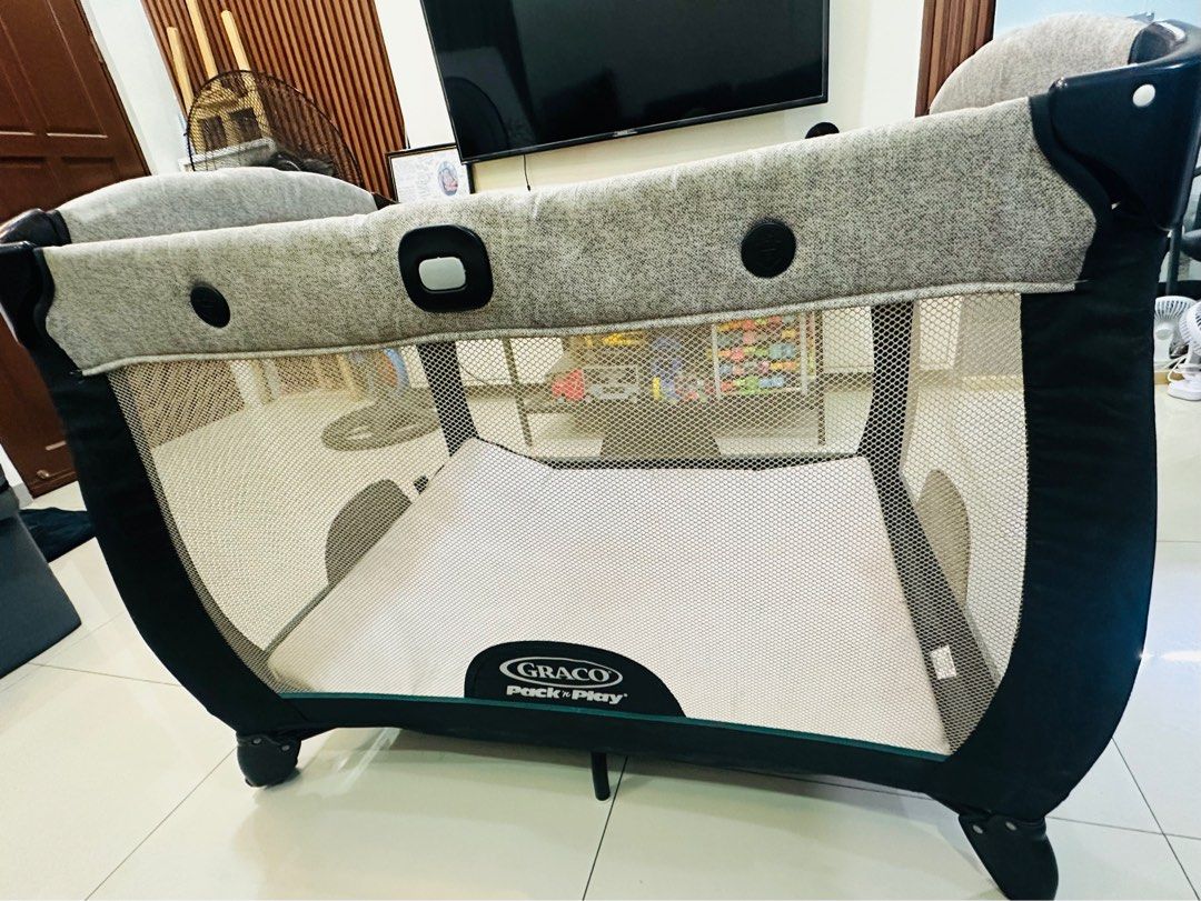 GRACO Travel Playpen crib (Category: Cots & Cribs) located in Manila. Submitted by deezon (Listing ID 1395528098, Image 1). Description: Selling our preloved GRACO playpen crib. No issue, hindi na nagagamit within this year so I am letting it go. Magamit pa ng ibang baby🙏 used but not abused po ito. We usually used this pag nagttravel kami as very handy, easy to pack and assemble and most of all, lightweight. It has 3inch foam included on top of