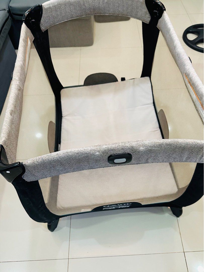 GRACO Travel Playpen crib (Category: Cots & Cribs) located in Manila. Submitted by deezon (Listing ID 1395528098, Image 3). Description: Selling our preloved GRACO playpen crib. No issue, hindi na nagagamit within this year so I am letting it go. Magamit pa ng ibang baby🙏 used but not abused po ito. We usually used this pag nagttravel kami as very handy, easy to pack and assemble and most of all, lightweight. It has 3inch foam included on top of