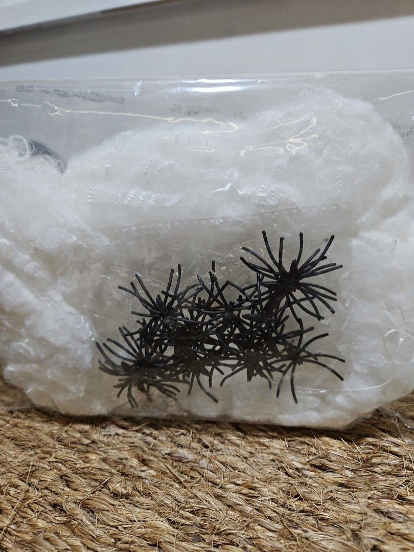 Halloween Decor Set (Category: Occasions & Party Supplies) located in Taguig. Submitted by Sai100 (Listing ID 1395493740, Image 1). Description: Artificial Stretchable Spider Web with Black Plastic Spiders Bought in US Good for Halllween Decoration.