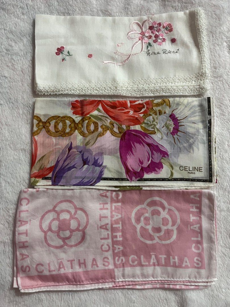 Handkerchiefs Celine, Anna sui etc (Category: Other Accessories) located in Caloocan City. Submitted by Gucci00021 (Listing ID 1395423770, Image 3). Description: Celine 200 SOLD Pierre Cardin bundle 150 SOLD Clathas, Nina Ricci, Celine 250 Anna Sui SOLD 150 Polo club 120, Pierre Balmain 100, Marie Claire 100 Nina Ricci & Laura Ashley bundle 190 Christian Dior & Valentino bundle 100.