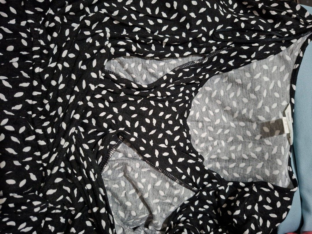 H&M Mama Breastfeeding Dress (Category: Dresses) located in Pasay City. Submitted by Tini_winnie (Listing ID 1395491006, Image 3). Description: - H&M Mama dress - Black and white pattern - Size M - Midi length - Long sleeves - V-neck - Flowing skirt - very stretchy - armpit 18" waist 14" length 37" - will fit up to large frames.