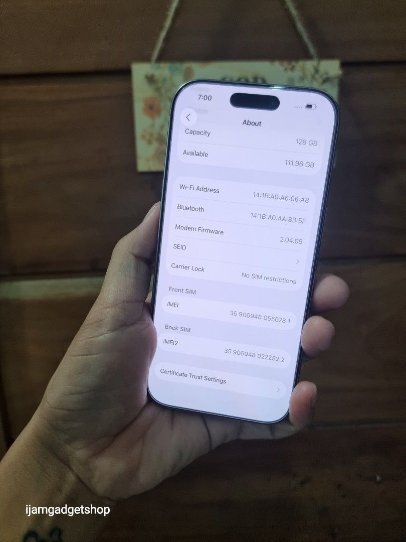 Iphone 16pro 128 (Category: iPhone 16 Series) located in Pasig City. Submitted by ijamgadgets (Listing ID 1395371091, Image 2). Description: iphone 16pro 2ndhand 128gb hk variant dual sim with box same serial smooth no dents check all u want 📌we do cod in metro manila and near provinces just add sf only 📌can visit in my store at greenhills shopping center 📌we do LBC transaction 📌we accept credit card in store 📌Accept ggives and spaylater 📌f