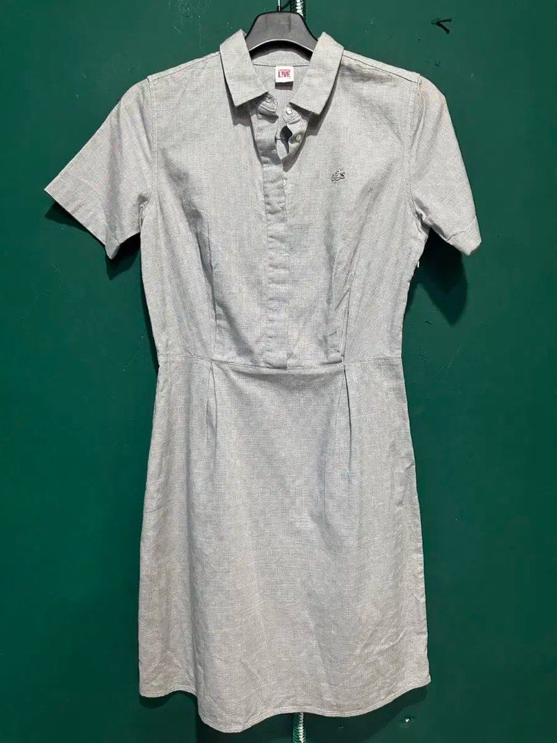 Lacoste Live Dress (Category: Dresses) located in General Santos City (Dadiangas). Submitted by preloved_threads03 (Listing ID 1395504335, Image 2). Description: - Lacoste Live gray dress - Collared neckline - Short sleeves - Fitted waist - Pleated skirt - Lacoste logo on chest - Textured fabric.