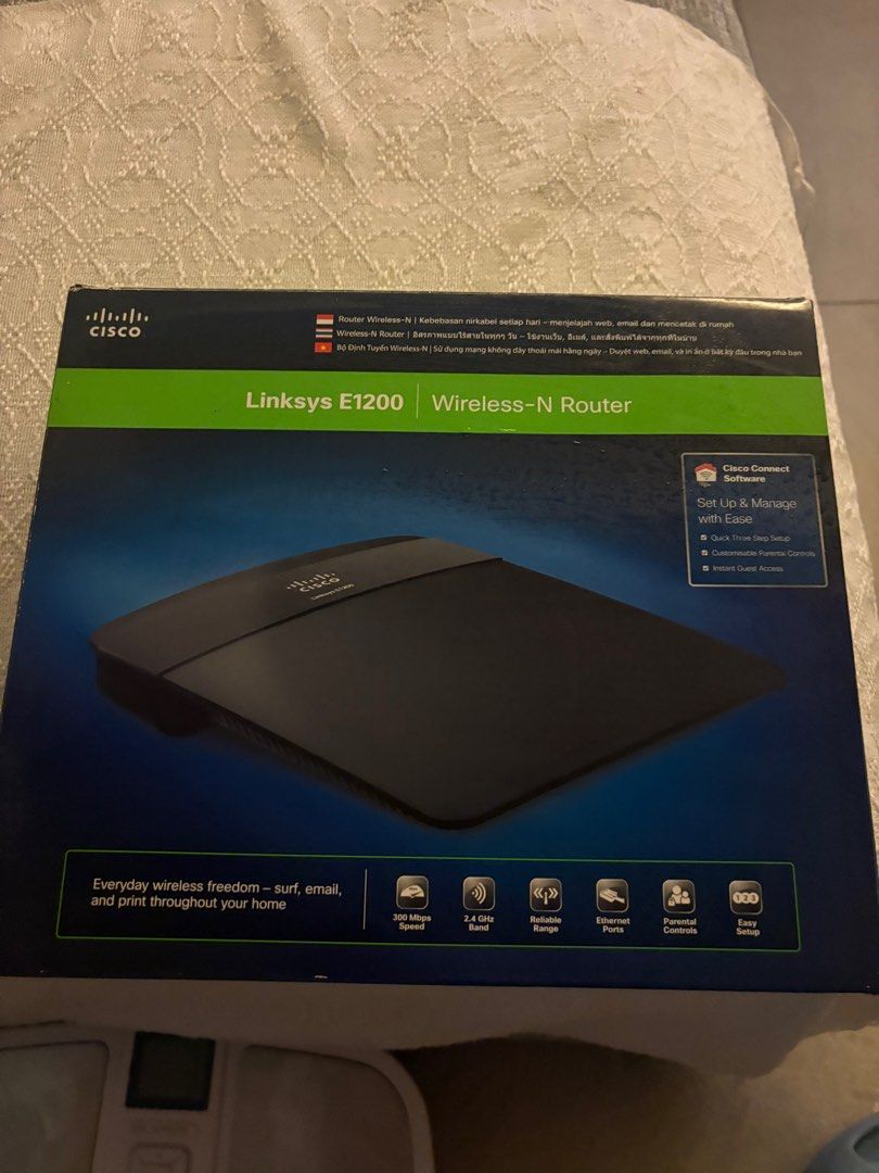 Linksys e1200 wireless N router (Category: Office & Business Technology) located in Pasig City. Submitted by decluttering.always (Listing ID 1395505118, Image 1). Description: .