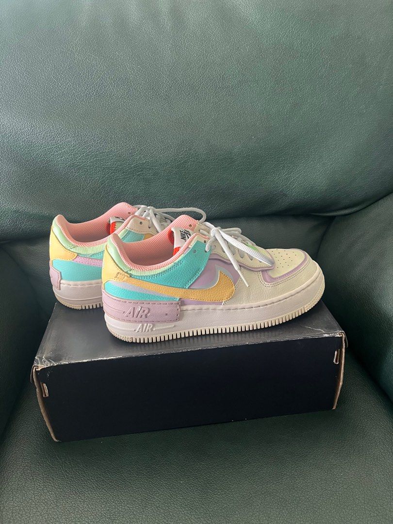 Nike Air Force 1 Shadow Pale Ivory / Celestial Gold (Category: Sneakers) located in Quezon City. Submitted by maejichoco (Listing ID 1395497426, Image 3). Description: Size 7 Minor creases Some dirt marks (can be cleaned) Faded insole print.