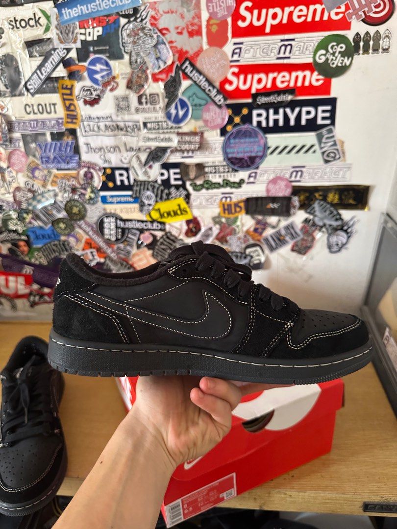 Nike air jordan 1 low travis scott black phantom (Category: Sneakers) located in Manila. Submitted by kick.asskicksph (Listing ID 1395463646, Image 2). Description: Nike air jordan 1 low travis scott black phantom Size 7.5 mens Pair only Good as new with check check app cert.