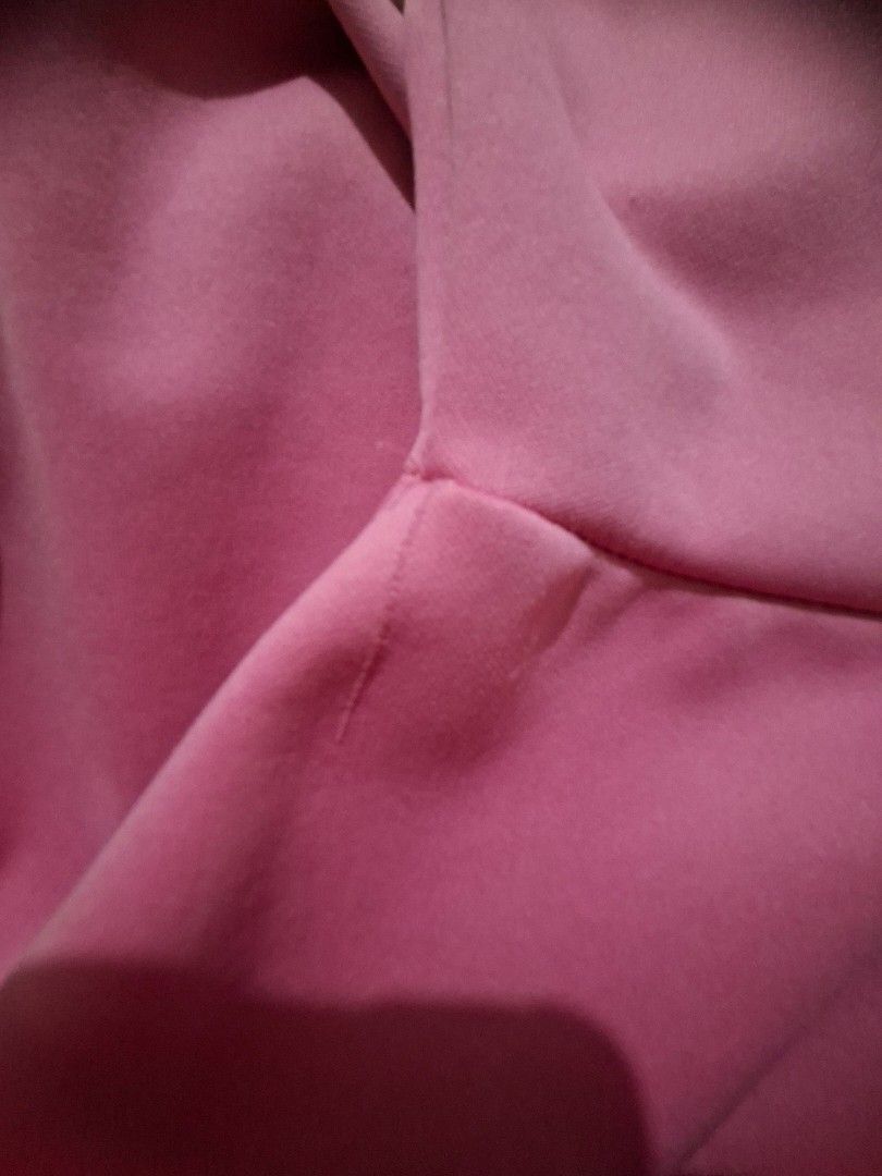 Pink Dress with Ruffle Sleeves (Category: Dresses) located in Pasay City. Submitted by Tini_winnie (Listing ID 1395503039, Image 3). Description: - Pink long dress - V-neckline - Ruffle sleeves - Fitted bodice - Flowing skirt - Solid-colored fabric - Perfect for various occasions - neoprene fabric - check photos for flaws not noticeable - armpit 16" waist 15" length 47" - stretchy fabric.