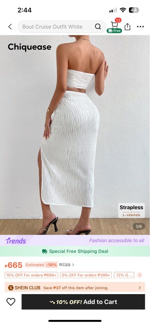 Shein Coords Strapless White Outfit (Category: Sets or Coordinates) located in Dasmarinas. Submitted by venicejimenez (Listing ID 1395528534, Image 2). Description: Shein Coords Bnew bought from app M on tag.