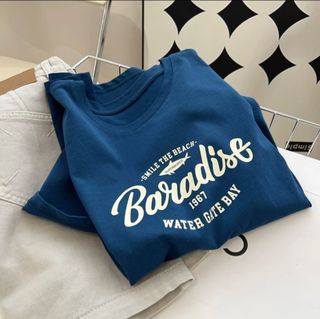 藍色寬鬆字母tee64235212836865110