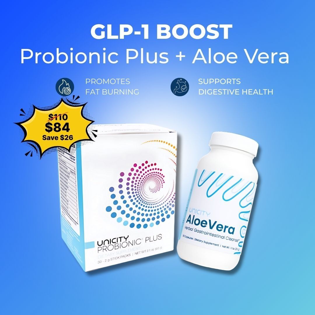 Unicity GLP-1 Boost Probiotic Plus & Aloe Vera, Health & Nutrition ...