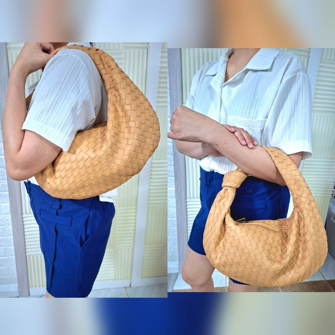 Woven Beige Bag (Category: Shoulder Bags) located in Rizal. Submitted by KCS0001 (Listing ID 1389226661, Image 1). Description: 3500 down to 2800 down to 1600 + sf Super nice quality and condition (soft buttery feels yung material) Semi Large Size Overall like new condition on the outside. minimal marks on the inside (parang may humawa po na something sa lining).