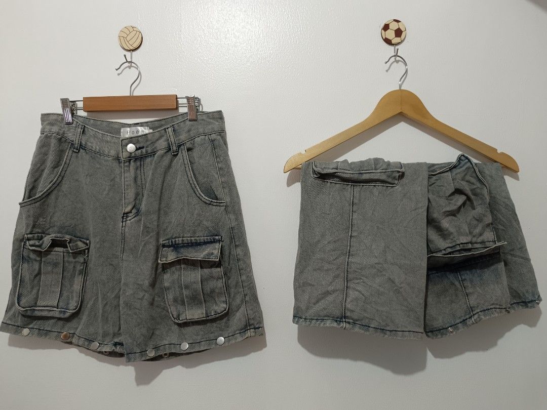 Y2K Poem Convertible Jeans Shorts (Category: Jeans) located in Santo Tomas. Submitted by michael40593 (Listing ID 1395483848, Image 3). Description: - Poem convertible jeans - Light grey wash - Size L -dimes W30 L39 -₱250 + SF - Can be worn as pants or shorts - Features cargo pockets - Button closure -Location sto.tomas davao del Norte.