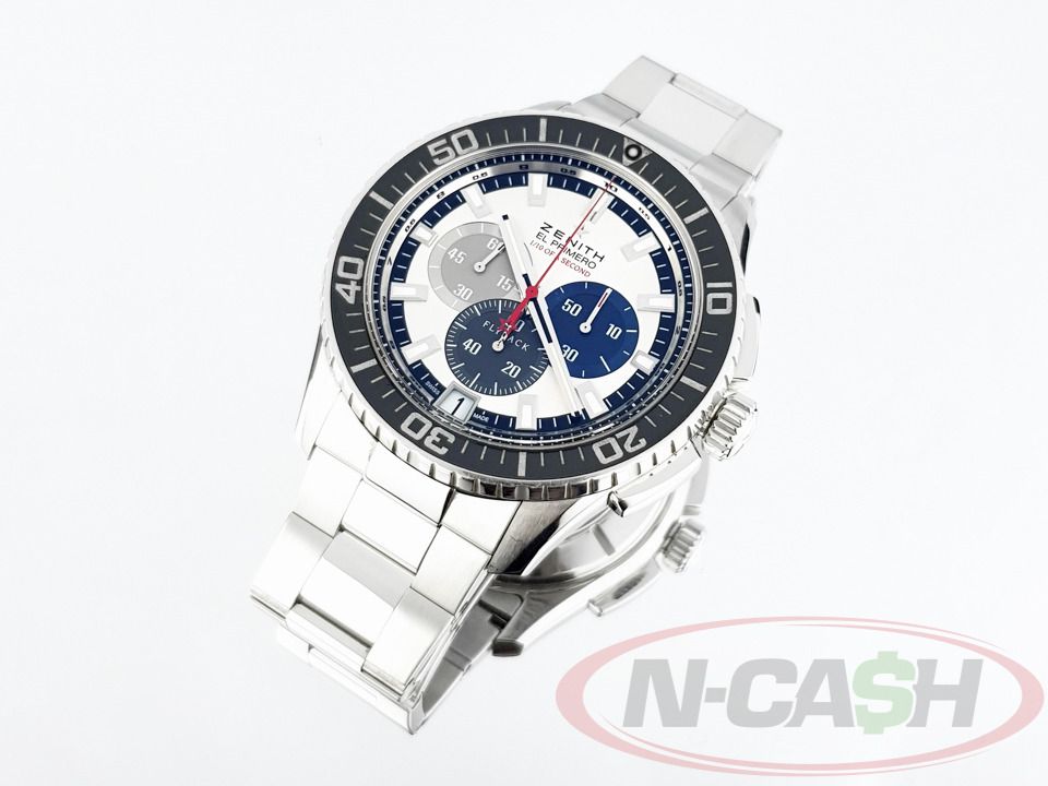 Zenith El Primero Stratos Striking 10Th Flyback Chronograph (Category: Luxury Watches) located in Makati City. Submitted by luxury_by_ncash_2 (Listing ID 1395375240, Image 3). Description: N-Cash Pawnshop "Instant Cash for Bags, Watches, Cars, and Electronics" https://www.ncash-pawnshop-philippines.com/ Zenith El Primero Stratos Striking 10Th Flyback Chronograph Ref. 03.2062.4057/69.M2060 Tribute To Felix Baumgartner 45.5mm steel case Ceramic bez