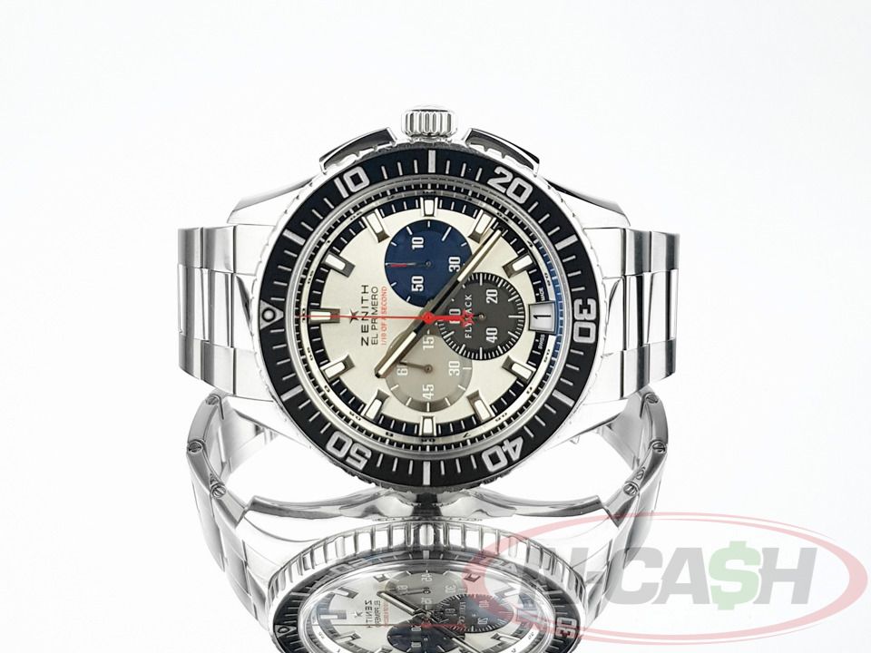 Zenith El Primero Stratos Striking 10Th Flyback Chronograph (Category: Luxury Watches) located in Makati City. Submitted by luxury_by_ncash_2 (Listing ID 1395375240, Image 1). Description: N-Cash Pawnshop "Instant Cash for Bags, Watches, Cars, and Electronics" https://www.ncash-pawnshop-philippines.com/ Zenith El Primero Stratos Striking 10Th Flyback Chronograph Ref. 03.2062.4057/69.M2060 Tribute To Felix Baumgartner 45.5mm steel case Ceramic bez