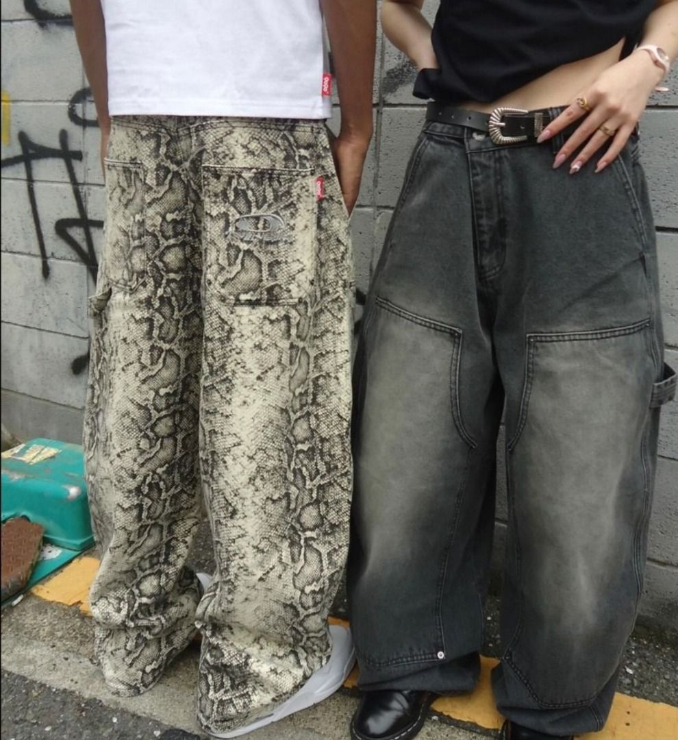 9090 Double Knee Ballon Denim Pants 雙膝氣球牛仔褲蛇紋尺寸L