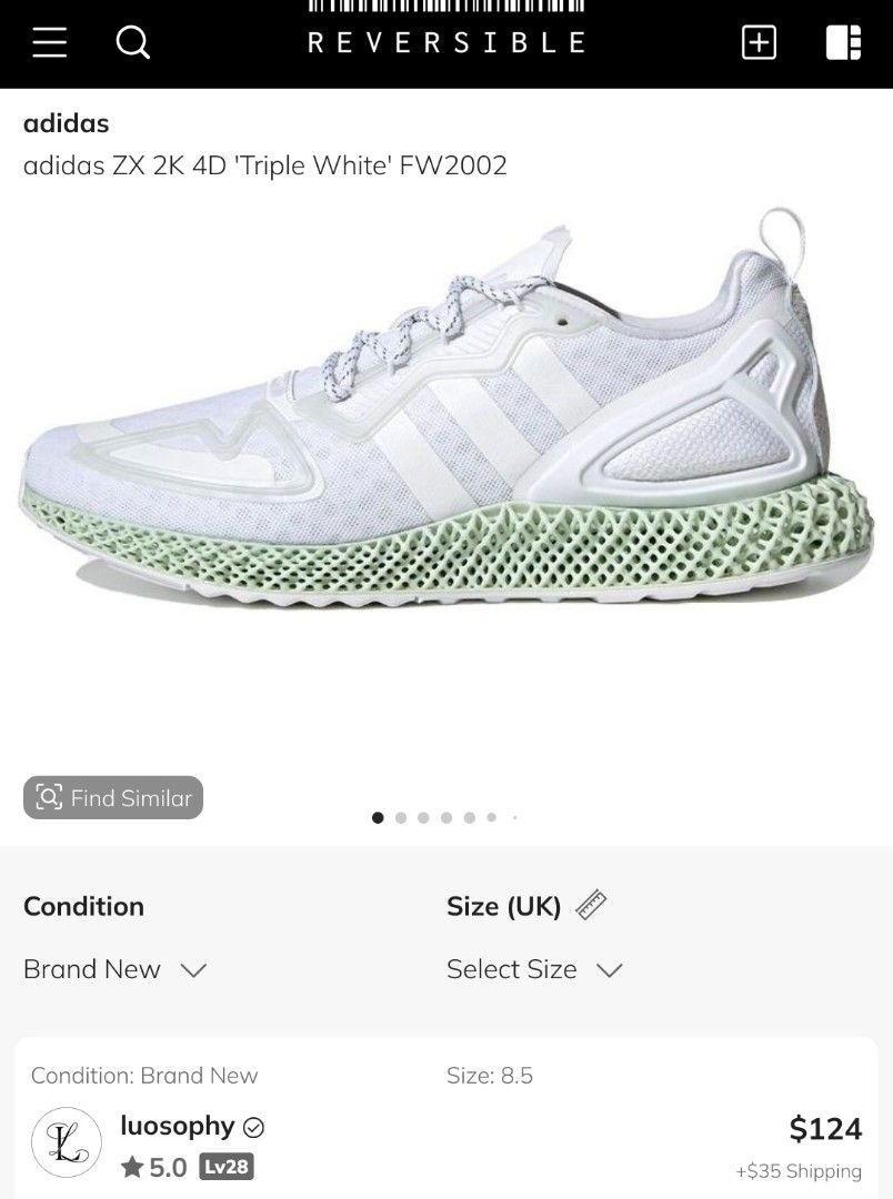 Adidas ZX 2K 4D Cloud White US 9.5 (Category: Sneakers) located in Marikina City. Submitted by vesuv (Listing ID 1390432666, Image 1). Description: Adidas ZX 2K 4D Cloud White US 9.5 Price: 3,499 SIZE: US 9.5 Rarely used; still presentable. NO box. Has magnetic shoe laces, will include original laces. RFS: Too many shoes, needs to declutter. Check first pic for Reversible reference. Location: Marikina Meet-up: Marikina (Concepcion, Meralco) Deliv