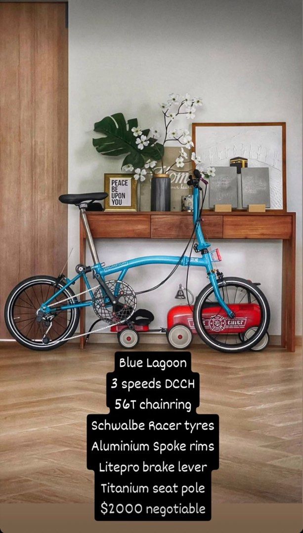 Brompton Blue Lagoon Folding Bike, Sports Equipment, Bicycles