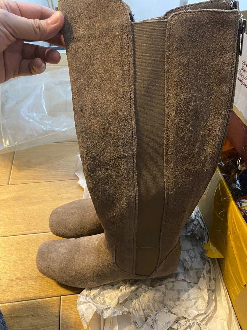 Kenneth Cole Reaction Suede Knee-High Boots – Size 6.5 (US) / 37 (EU) (Category: Boots) located in Cavite. Submitted by toy_trinkets (Listing ID 1390522772, Image 3). Description: Negotiable price Brand: Kenneth Cole Reaction Material: Leather upper (suede), textile lining, man-made sole Color: Taupe/Brown (neutral shade) Size: US 6.5 / EU 37 / UK 4.5 / MEX 4 Condition: Brand new without box, Side zipper for easy wear, flat sole for comfort.