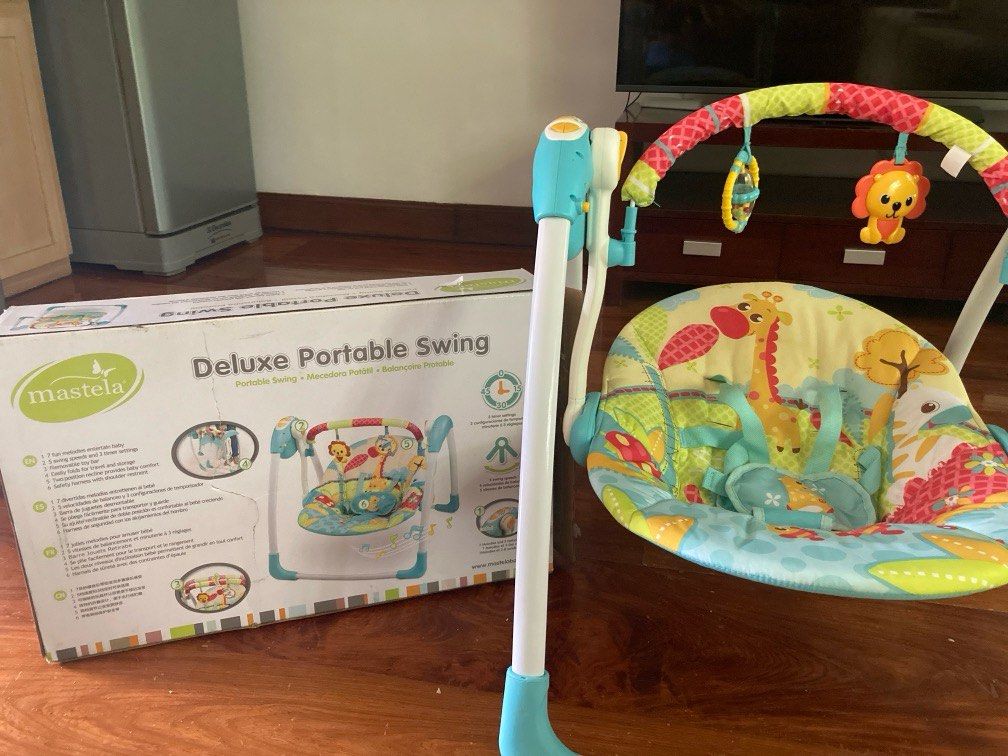 Mastela Deluxe Portable Swing (Category: Infant Playtime) located in Muntinlupa City. Submitted by itsrosecloset (Listing ID 1390424678, Image 1). Description: Used few times only It comes with battery operated music but never tried Bought it for 4k selling only for 1,500.