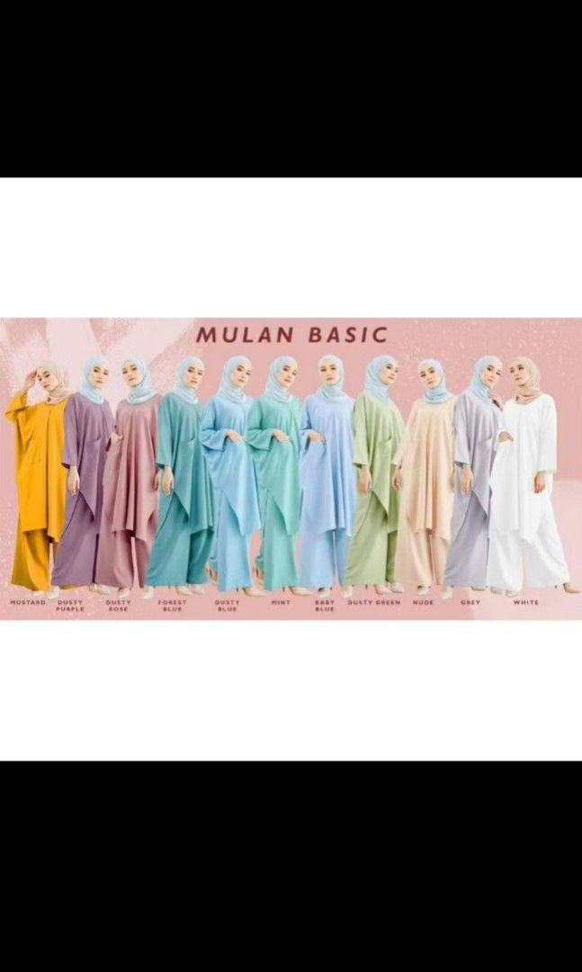 mulan basic set (Category: Baju Kurung & sets) located in Cheras. Submitted by flawffleee (Listing ID 1390529382, Image 1). Description: fits s-l size used for umrah have 3 colours available: chocolate sand beige white pm for more.
