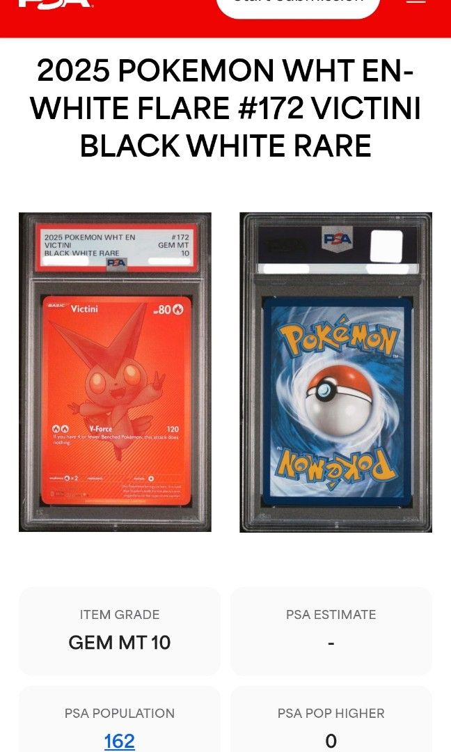 PSA 10 Red Victini BWR 172/086 [ENGLISH], Hobbies & Toys, Toys