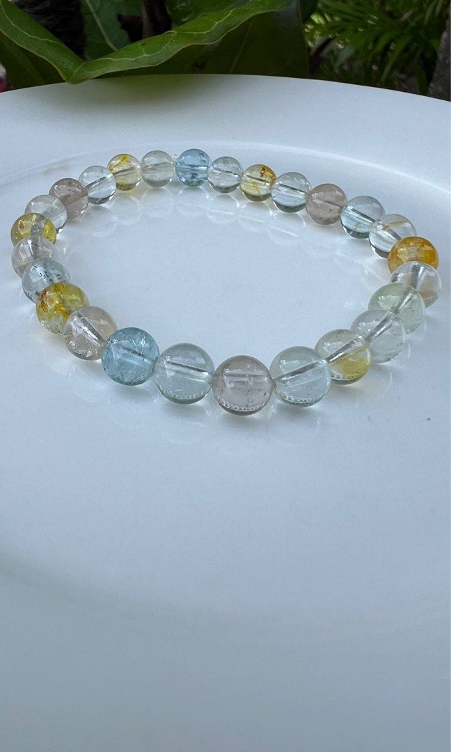 TQ Colorful Topaz (Category: Bracelets) located in Pasay City. Submitted by michell8 (Listing ID 1370270369, Image 1). Description: 7mm+ bead size 16cm wrist size with certificate and box. It helps clear the mind, make better decisions, and improve communication abilities overall. This gemstone is known to calm the mind, heal the body, and soothe the soul, contributing to overall well-being. The potent energy of blue topaz is linked to the throat