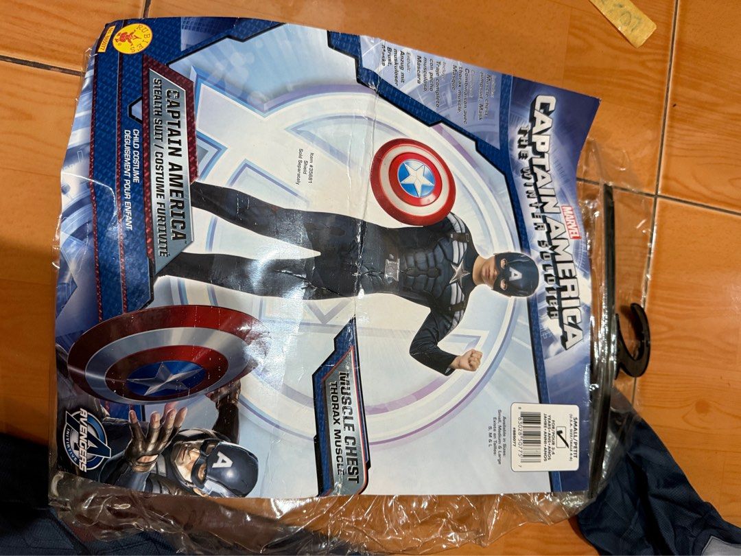 CAPT. AMERICA costume bought in US (Category: Babies & Kids Fashion) located in Quezon City. Submitted by krisallie (Listing ID 1395574000, Image 3). Description: Captain America with padding. Bought in US..
