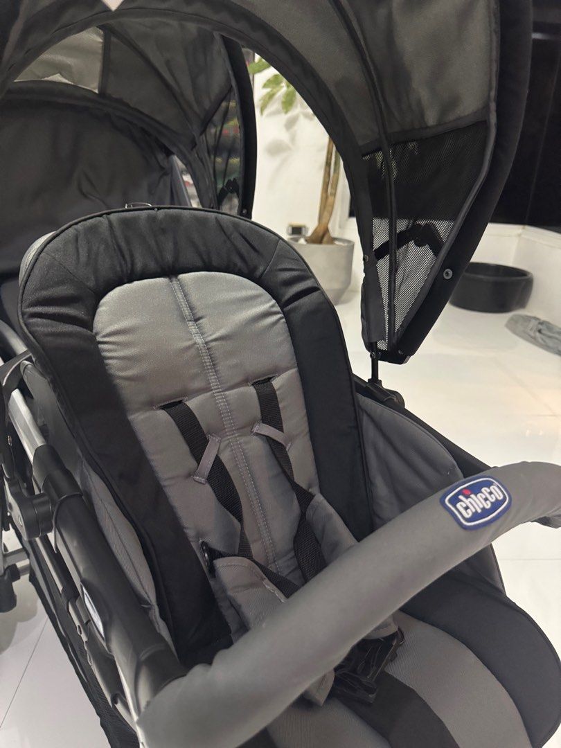 Chicco Cortina Together Double Stroller (Category: Strollers) located in Manila. Submitted by alcariasa31694 (Listing ID 1395671942, Image 3). Description: - Chicco Cortina Together double stroller - Two seats with canopies and safety harnesses - Stylish gray and black color scheme - Convenient storage basket - Parent tray with cup holders ✅brand new condition (never used) ✅no box ✅Bought for 29,999 selling low fixed price .