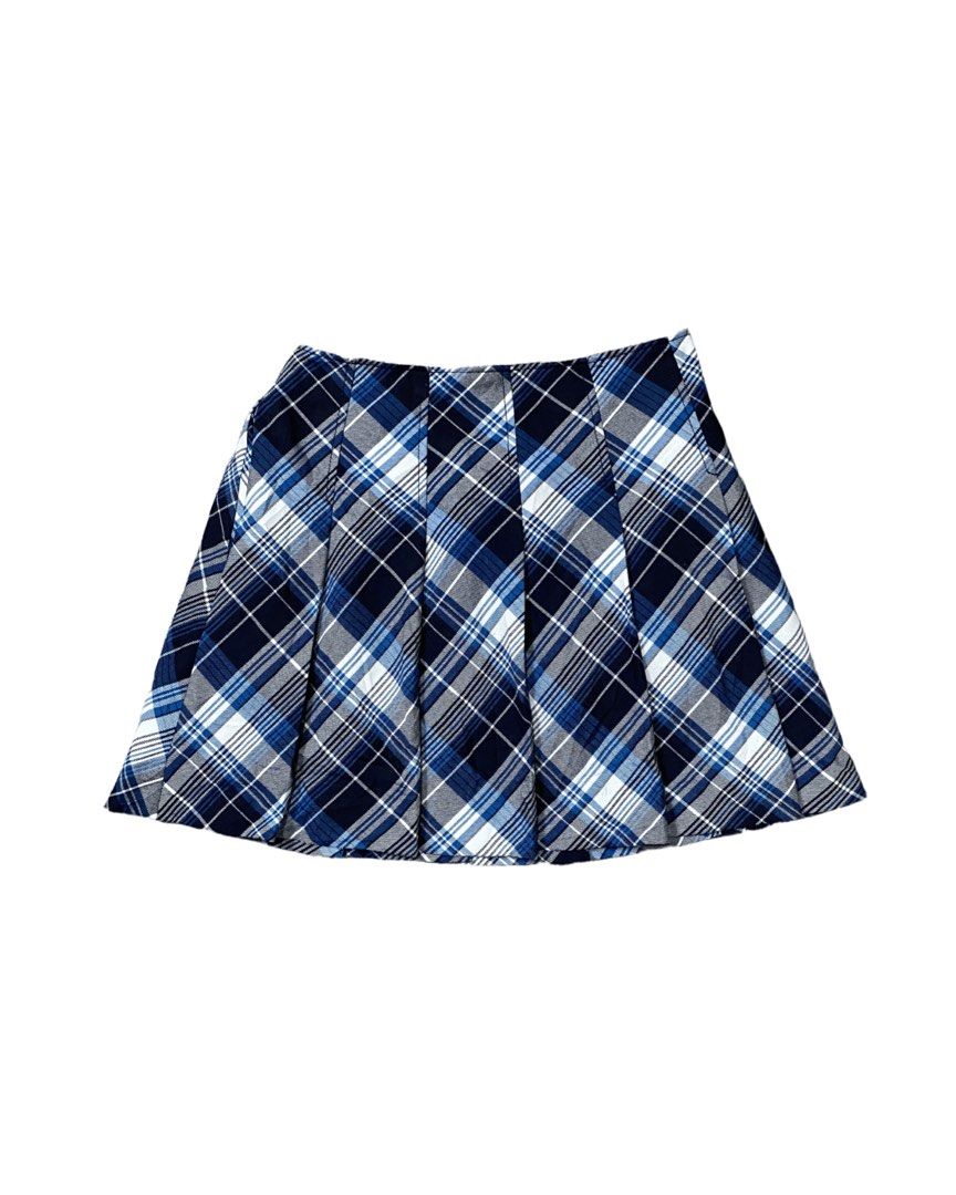 Cyan pleated tartan skirt