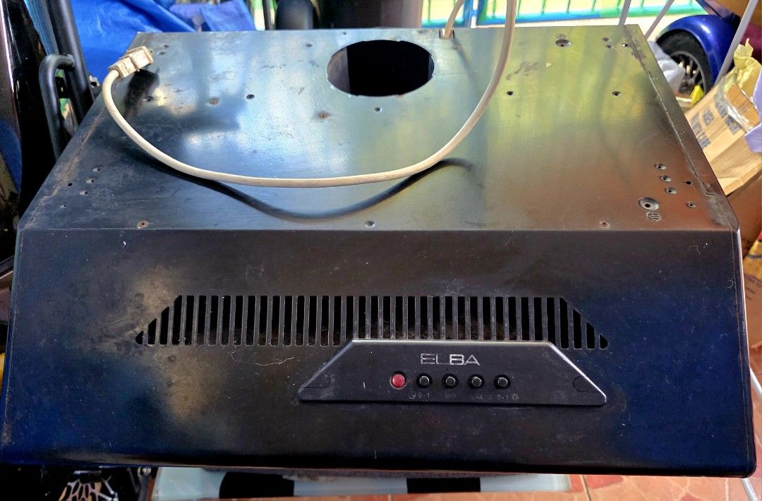 Elba Range Hood (Category: Other Kitchen Appliances) located in Quezon City. Submitted by anakai (Listing ID 1395586088, Image 2). Description: Elba range hood with multiple control buttons. Features a built-in light. The hood has a black finish and a vent on the front. The control panel has the Elba logo and several buttons for different functions. pick up..pick up .