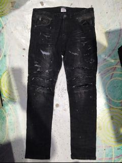 SS15 Saint Laurent Paris black waxed cut off denim, Fesyen Pria