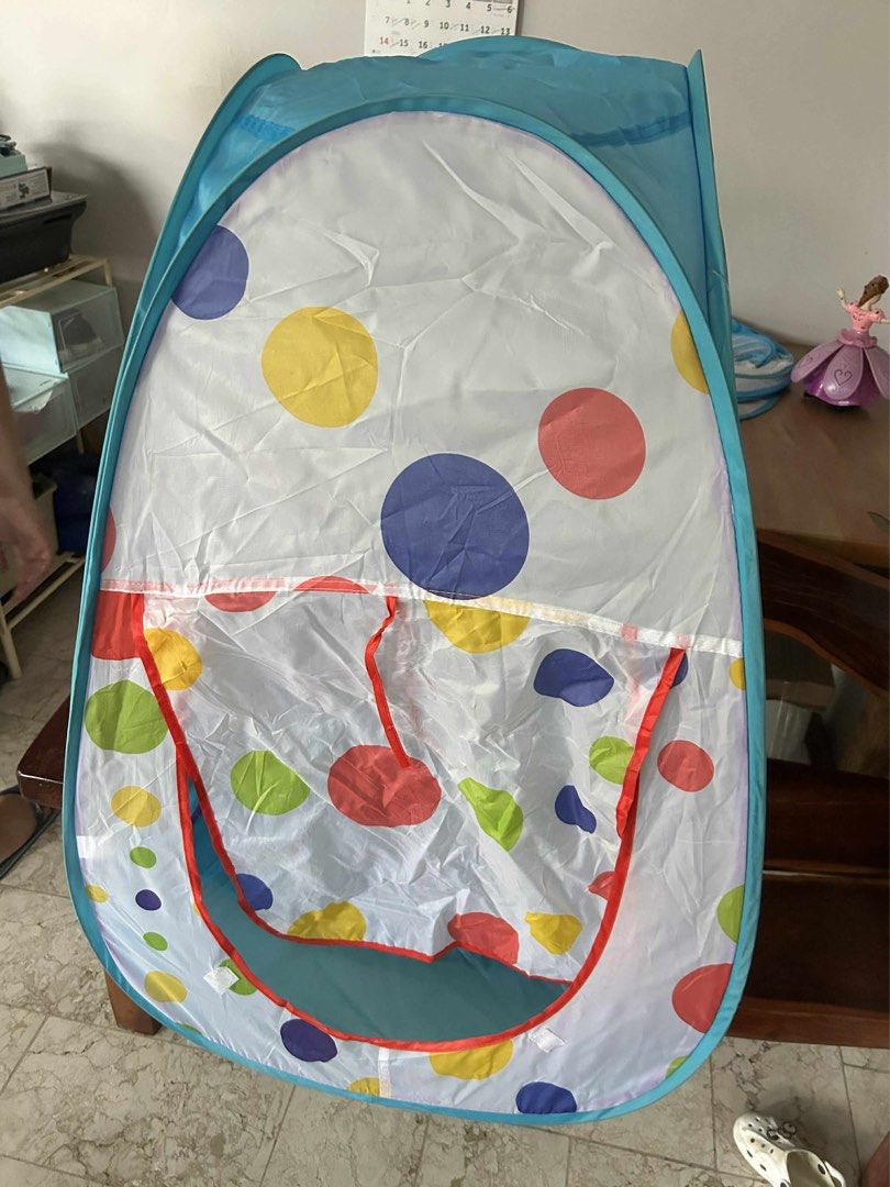 KIDOM 3-in-1 Pop Up Play Tent (Category: Infant Playtime) located in Manila. Submitted by domtuazon28088 (Listing ID 1395605607, Image 2). Description: - 3-in-1 design: Ball pool, tunnel, and tent - Features a basketball hoop - Colorful polka dot design - Suitable for indoor and outdoor use - Perfect for all seasons (spring, autumn, winter, summer) - Easy to set up - Provides a fun play space for kids.