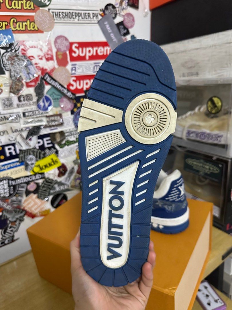 Louis vuitton lv trainers denim blue (Category: Sneakers) located in Manila. Submitted by kick.asskicksph (Listing ID 1395637125, Image 2). Description: Size 8 lv fits 9-9.5mens us Lv trainer denim blue with box.