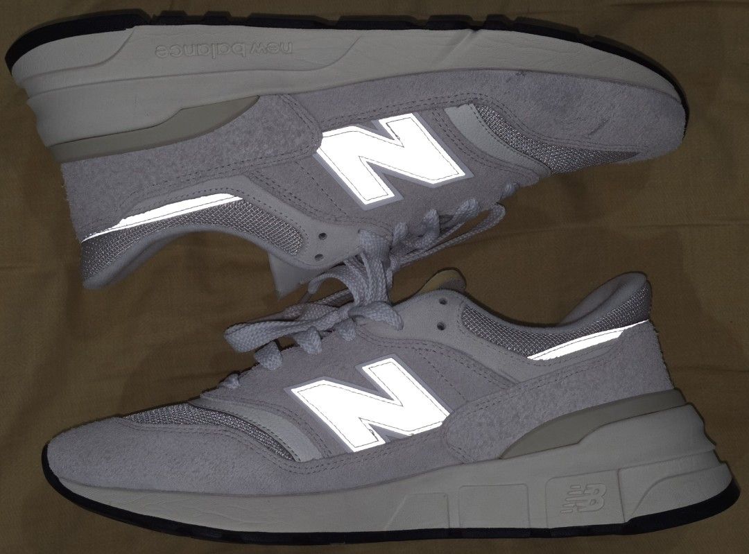 New Balance 997R Cream/Silver (Category: Sneakers) located in Makati City. Submitted by mjfil (Listing ID 1395572897, Image 2). Description: - New Balance 997R - Cream and Silver colorway - Reflective 'N' - Cushioned sole - Mixed materials: suede and mesh - Black and white sole.