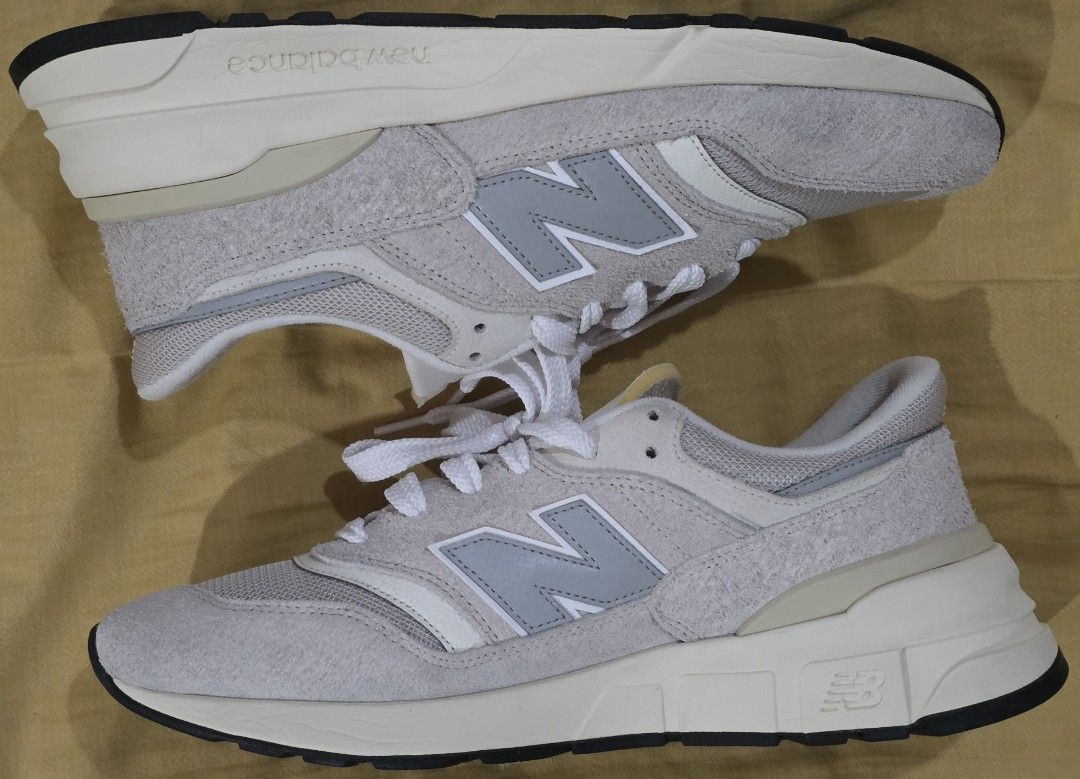 New Balance 997R Cream/Silver (Category: Sneakers) located in Makati City. Submitted by mjfil (Listing ID 1395572897, Image 1). Description: - New Balance 997R - Cream and Silver colorway - Reflective 'N' - Cushioned sole - Mixed materials: suede and mesh - Black and white sole.