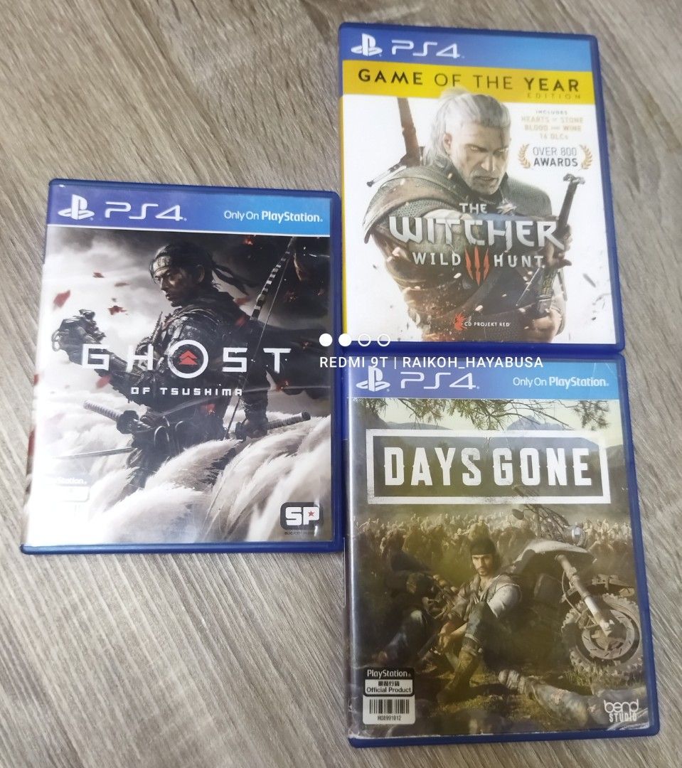 PS4 Games For Sale (Category: PlayStation) located in Dasmarinas. Submitted by nixx_hayabusa (Listing ID 1395704886, Image 3). Description: Playstation 4 Games for sale Ghost Of Tsushima 1,200 (SOLD) Red Dead Redemption II 800 (SOLD) Days Gone 800 (SOLD) Tekken 7 (SOLD) The Witcher 3: Wild Hunt (Like New) 700 (SOLD) "Game Of The Year Edition/GOTY" Grand Theft Auto V 500 (SOLD) Persona 5 450 (SOLD) Onimusha Warlords 350 (Like New) (SOLD) God Of Wa
