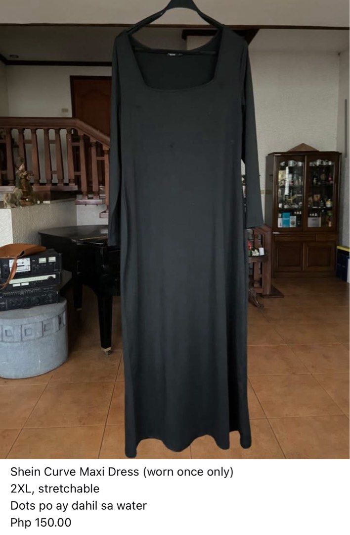 Shein Curve Maxi Dress (Category: Dresses) located in Tanza. Submitted by nathsikel (Listing ID 1395552393, Image 1). Description: - Shein Curve Maxi Dress - Size: 2XL - Color: Black - Features: Long sleeves, stretchable fabric - Condition: Worn once .