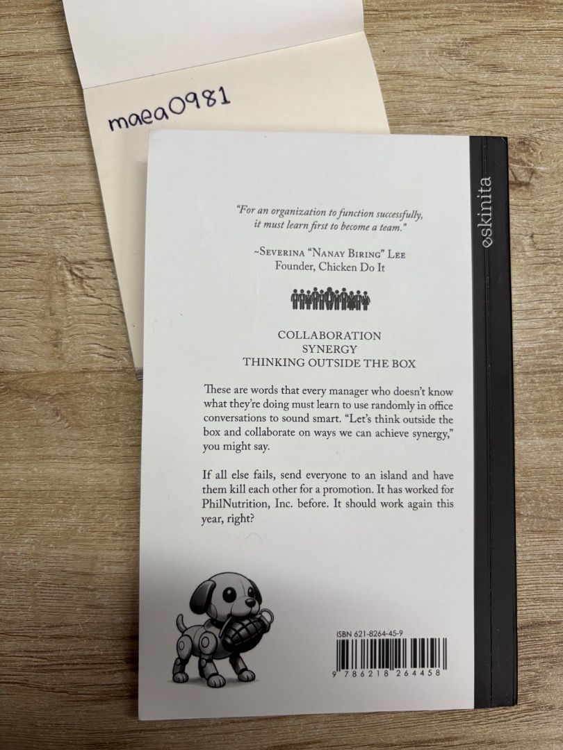 Team Building by Siege Malvar (Category: Storybooks) located in Naga. Submitted by maea0981 (Listing ID 1395637952, Image 2). Description: - "Team Building" by Siege Malvar: perfect for enhancing teamwork. - Includes a humorous anecdote about working together. - Cover: Black with white text and graphics..