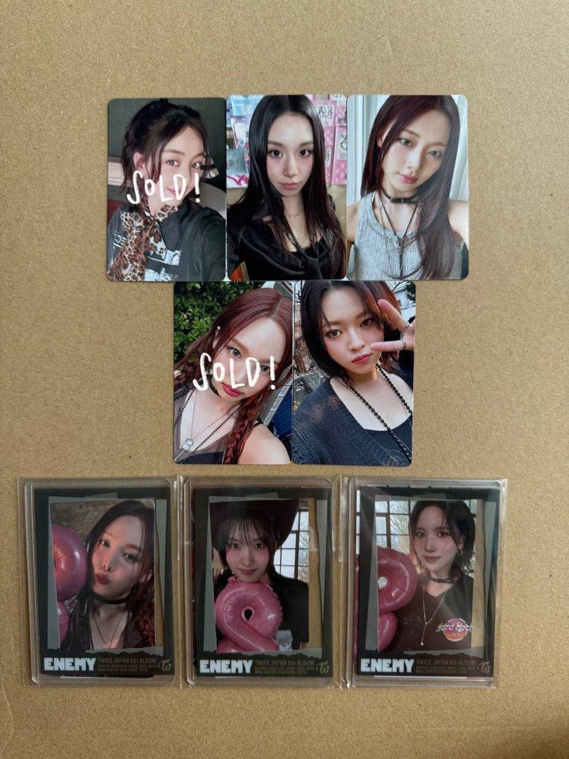 Twice Enemy Photocards (Category: K-Wave Merchandise) located in Singapore. Submitted by .bly. (Listing ID 1395590621, Image 1). Description: 1st row (Limited A & B) Jihyo/Chae - $4 each Tzuyu - $5 2nd row (ONCE Japan) Nayeon - $5 Jeong - $4 3rd row (JYPSHOP POB Hard Case) $7 each Untracked mailing (Up to 3 pcs) - $1 Tracked mailing - $2.50.