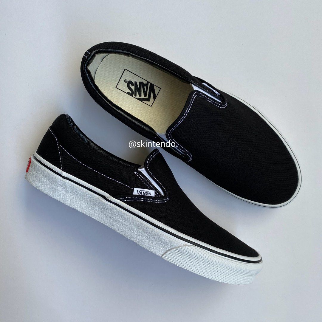 VANS SLIP ON CLASSIC BLACK ORIGINAL, Fesyen Pria, Sepatu