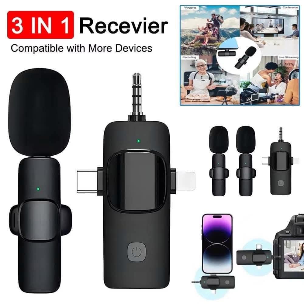 Wireless Lavalier Microphone 3-in-1 for iOS/Type-C/3.5mm (Category: Microphones) located in Manila. Submitted by iliasjen3082126 (Listing ID 1395587736, Image 2). Description: 🌟Single MIC-450 Dual MIC-550 K15 Professional 3 in 1（IOS+Type C+3.5MM）Wireless Lavalier Microphone Noise Cancelling 3.5MM Mini Lavalier Microphone for IPhone/Android Phone/Camera/Laptop Video radio Live Recording🔥🔥🔥 .
