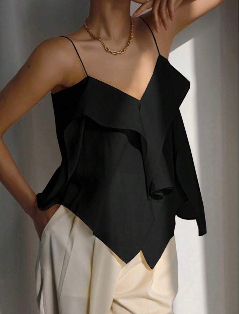 Casual Ruffle Sleeveless Top (Category: Sleeveless) located in Manila. Submitted by summerdeclutters (Listing ID 1390703699, Image 3). Description: - Black / XS - Worn once - Bought for 360 - Model is wearing M - Chill and pretty cute - Easy to style with anything. - The ruffle straps add a fun detail without being too much - Great basic with a lil extra - Open for negotiations! .