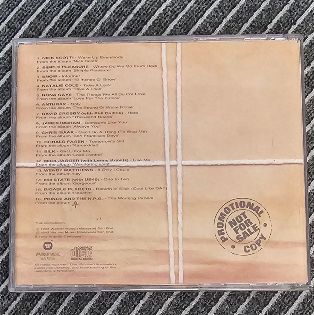 ALL for $10🌟 [6CD Lot Sony/BMG/Warner Promo Copy] DJ Sampler (Category: CDs & DVDs) located in Singapore. Submitted by strangecell (Listing ID 1389806902, Image 2). Description: Many more Various Genres: https://www.carousell.sg/p/1253907759 Electronic Dance, EDM, DJ Mix: https://carousell.com/p/1035784902 Easy Listening, Funk Soul, Lounge, Jazz, New Age, Chill-out: https://carousell.com/p/1028943398 ************************************** Self-c